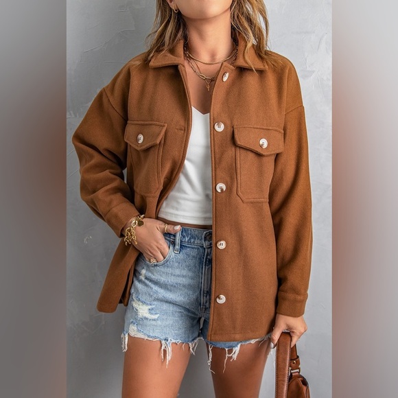 Pocketed Button Up Dropped Shoulder Jacket - Picture 1 of 5